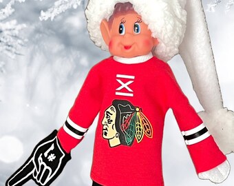 Elf Hockey Jersey and Fan Hand, Doll Clothes fit the popular 12 inch Christmas Elf Dolls