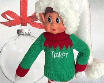 Green Christmas Sweater, Personalized Elf Clothing, Fits 12 inch Popular Christmas Elf Doll