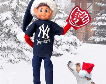Elf Baseball shirt and mitt fan hand for 12 inch Christmas elf dolls