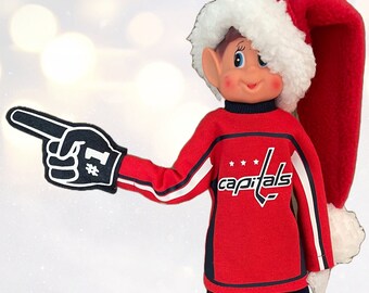 Elf Hockey Jersey and Fan Hand, doll clothes fit 12 inch Christmas Elf Doll