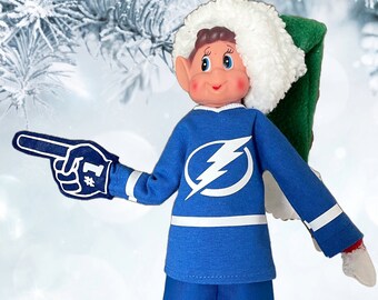 Elf Hockey Jersey and Fan Hand, doll clothes fit 12 inch Christmas Elf Doll