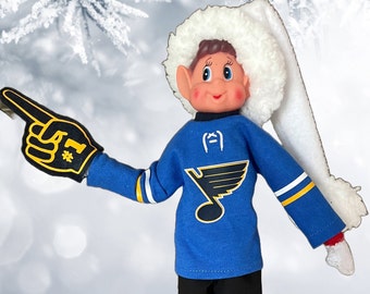 Elf Hockey jersey and fan, Doll Clothing fits the 12 inch popular Christmas elf dolls