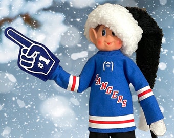 Elf Hockey Jersey and Fan Hand, doll clothes fit 12 inch Christmas Elf Doll