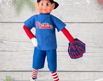 Elf baseball shirt and mitt fan hand for 12 inch popular Christmas elf dolls, Elf Clothing