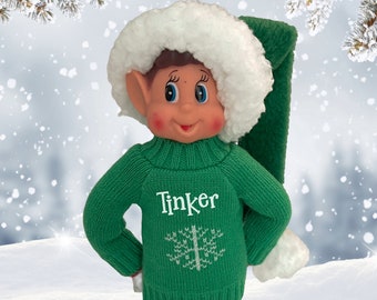 Green Christmas Sweater, Personalized Elf Clothing, Fits 12 inch Popular Christmas Elf Doll