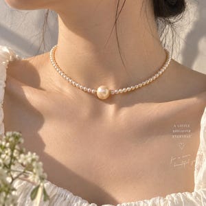 Zoetwaterparel choker ketting, 11 mm statement parel, minimalistische bruidssieraden