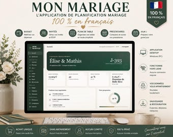 Application Planificateur Mariage en Français | Budget, Invités, RSVP, Plan de Table, Prestataires, Planning | Hors Ligne