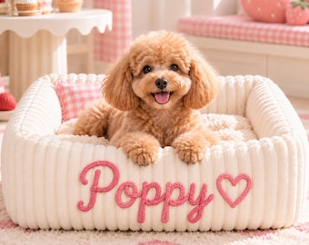 Personalized Dog Bed, Custom Chenille Name Pet Mat, Soft Washable Dog Bed, Puppy Shower Gift, Dog Lover Present, Custom Pet Furniture