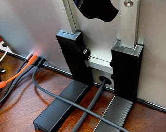 Usermac Apple Studio Display VESA stand, bespoke, desk level screen placement mount black with optional continuity camera holder