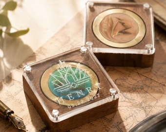 Personalized Badge Display Box, Sapele Wood Collectible Gift Box, Custom Engraved Acrylic Lid, Metal Badge Keepsake Case