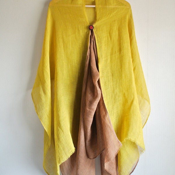 Natural (Tinggi / Kariyasu) dyed Linen Poncho-Scarf. Back and Forth Changeable Shawl.