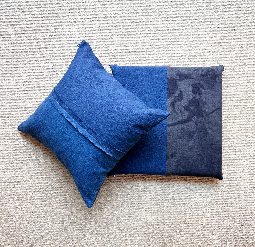 Lzabuton Cushion Indigo and Logwood Natural Dyed Linen Etsy