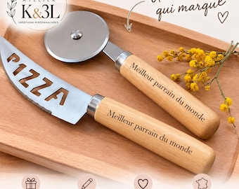 Coupe pizza personnalisé – Couteau & Roulette – Cadeau Papa, Parrain ou Collègue