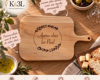 Planche apéro personnalisée en bois – Planche à découper gravée – Cadeau couple, famille, maison – Idée cadeau personnalisée