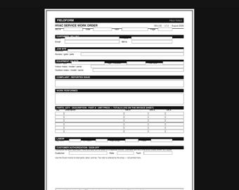 Plantilla de orden de trabajo y factura de HVAC en formato PDF y Excel / Factura de servicio (descarga instantánea)