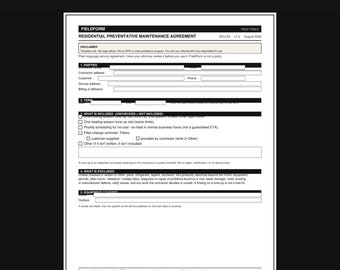 Plantilla de contrato de mantenimiento de HVAC en formato Word y PDF / Contrato de mantenimiento residencial (descarga instantánea)