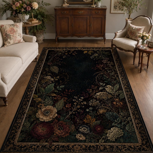 8x10 Dark Floral Rug - Etsy UK