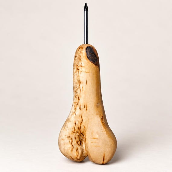 A fully functional Phillips screwdriver with a strikingly beautiful curly birch handle — handmade Scandinavian craft that makes a workshop tool look like a museum piece.