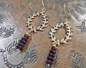 Garnet Gemstone Earrings Faceted 14K Gold Filled Ear Wires Dangles 3" Long
