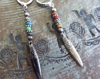 SINGLE Silver Earring Black or Silver Hooked Fish Mens Jewelry YOU Choose