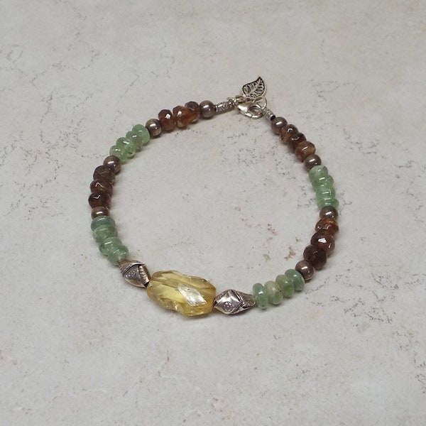 Bracelet Citrine Green Kyanite and Andalusite Gemstone Hill Tribe Sterling Silver