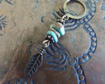 SINGLE Antiqued Brass Earring Turquoise Mens Jewelry YOU Choose