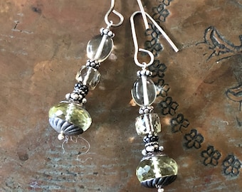 Earrings Lemon Quartz on Sterling Silver 2 inch long