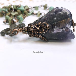 Handmade Copper Fleur De Lis Necklace: Amethyst & Turquoise Boho Pendant