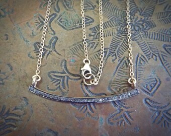 Sterling Silver and Gold Filled Genuine Pave Diamond Minimalist Necklace