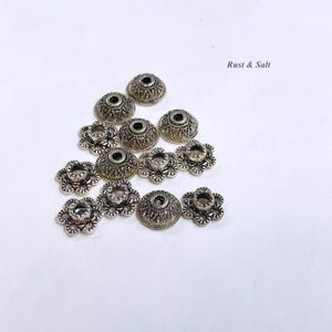 Antiqued Silver Plated Brass Little Etched and Flower Bead Caps Lot DeStash 12 total bead caps 7mm