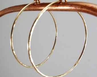 Earrings 14k Gold Filled 1.5" Hammered Large Wire Hoops