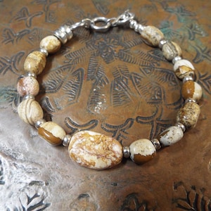 Unisex Bracelet 925 Sterling Picture Desert Jasper and Handmade Bracelet Toggle Clasp Length adjusts 7-3/4 inches to 8-5/8 inches