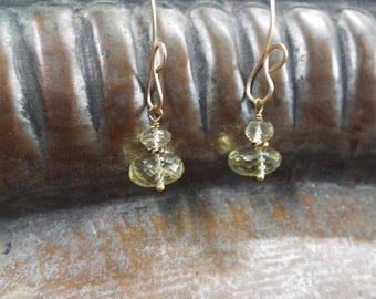 Earrings Faceted Lemon Quartz on Gold filled Large Hoop Ear Wires 2.25" Long