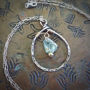 Ancient Roman Glass Sterling Silver and Gold Filled Necklace 20&quot;