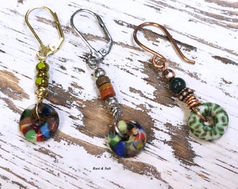 Ghana Glass Dangle Earring: Brass, Silver, Copper - Men's Jewelry