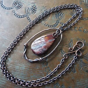Picasso Jasper Gemstone Pendant Necklace Copper 22" chain 2" pendant drop