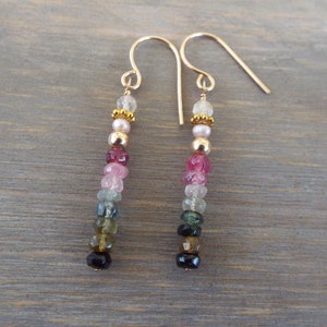 Tourmaline 14K Gold Filled Earrings Beautiful Linear Dangles