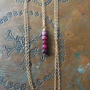 Genuine Linear Ruby Necklace on 14k gold filled chain