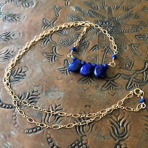 Blue Lapis Lazuli Necklace 14K Gold Filled Beautiful Blue 20 Inch Long