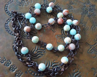 Aqua Terra Sea Sediment Jasper Necklace Copper Chain 22" long Unisex