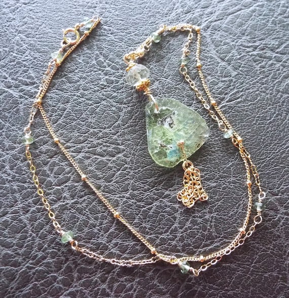 Ancient Roman Glass Necklace Teardrop Shape Sterling Silver with Bead Chain Ancient Roman Glass Necklace Teardrop Shape Sterling Silver with Bead Chain