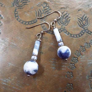 Artisan Sterling Silver and Sodalite Gemstone Dangle Earrings 2&quot; Long