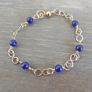 Deep Blue Natural Lapis Lazuli Delicate Artisan Bracelet 14K Gold Filled