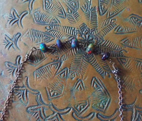 Necklace Firey Black Welo Opal Sterling Silver 19 inch