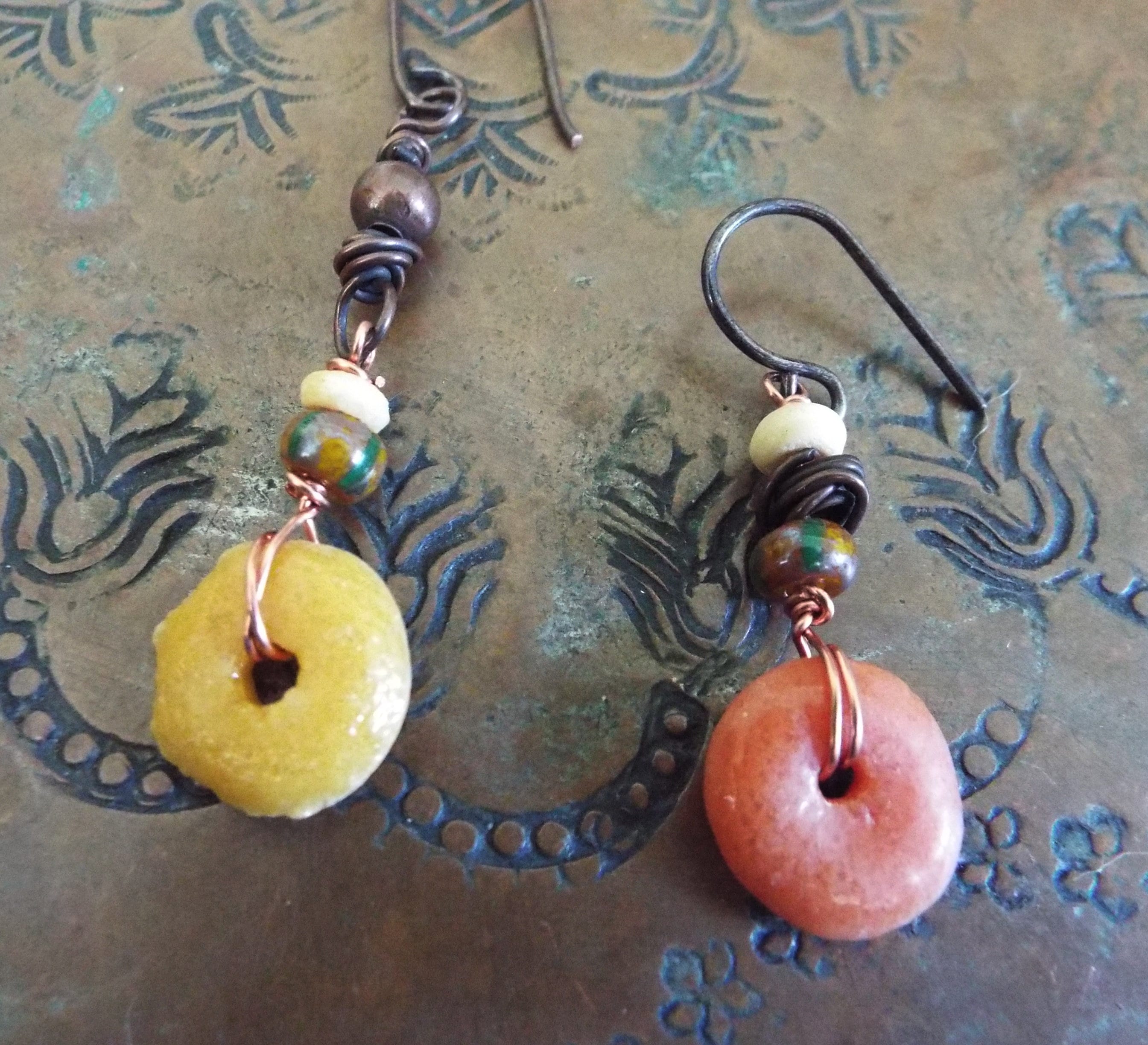 SINGLE Copper Earring Ghana Glass Dangle Mens Jewelry YOU Choose