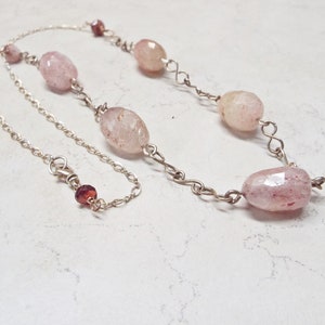Strawberry Quartz Garnet and Sterling Silver Necklace