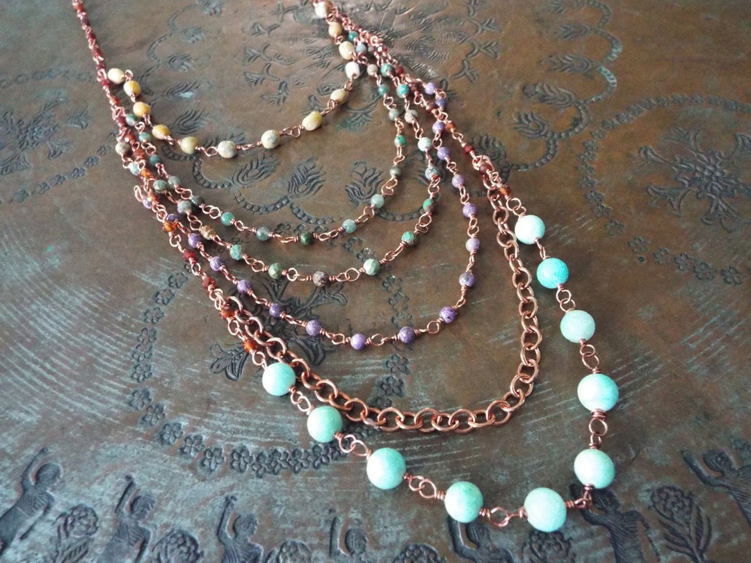 Necklace Multistrand ALL Gemstone Six Layer Copper Hessonite - Etsy