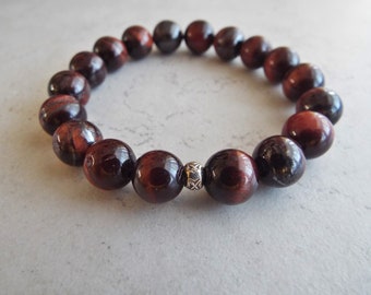 Red Tiger Eye Gemstone Boho Stretch Bracelet