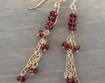 Gorgeous Garnet Gemstone Earrings Faceted 14K Gold filled Dangles