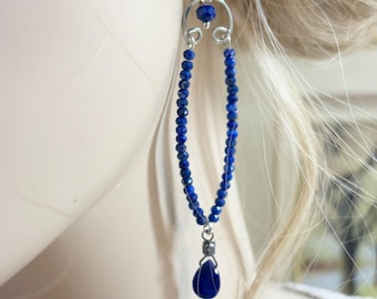 Lapis Lazuli Gemstone and Sterling Silver Earrings 3-3/4" Long Faceted Dangles